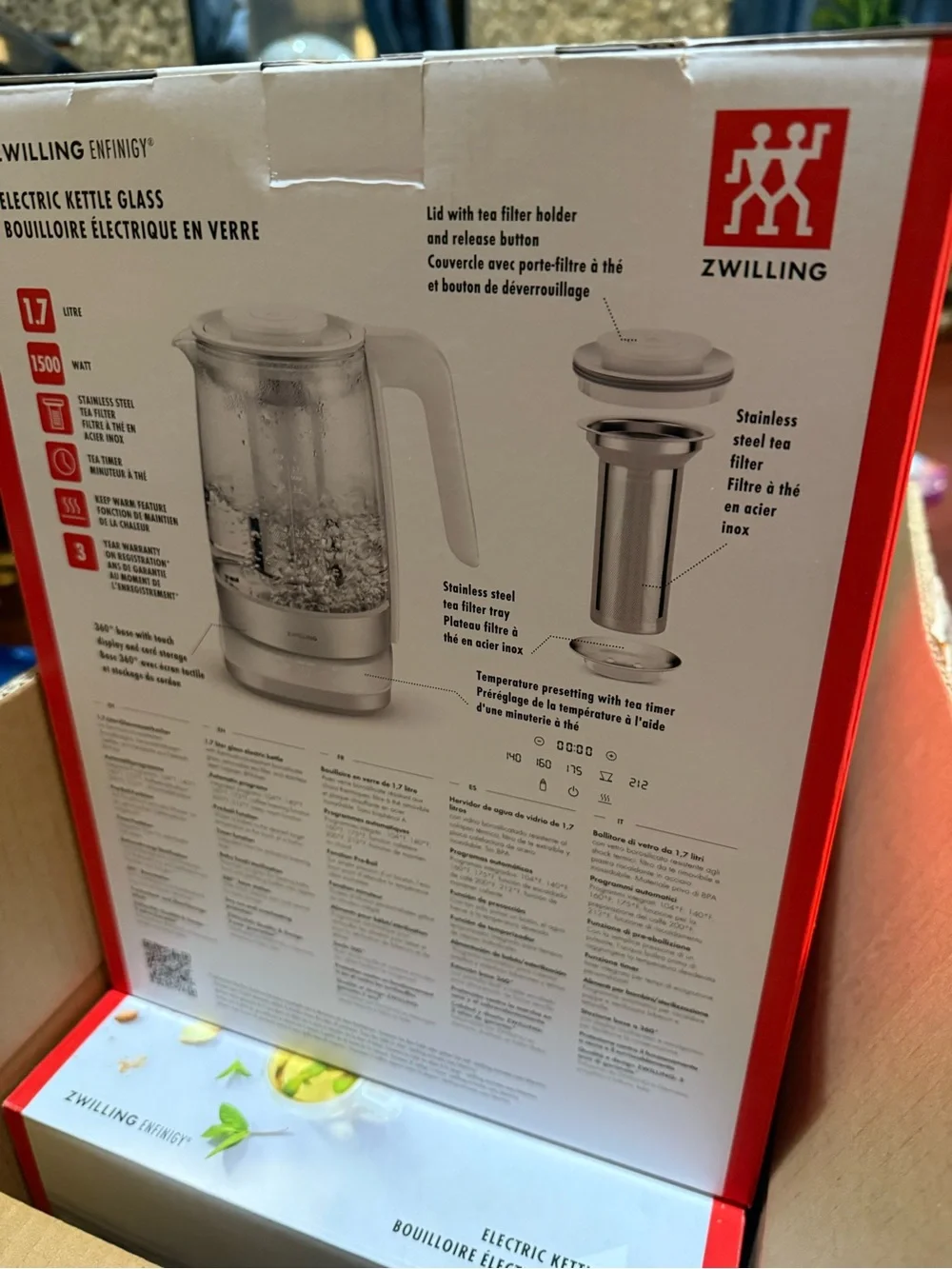 ZWILLING J.A. Henckels White and Silver Glass Tea Kettle with Infuser